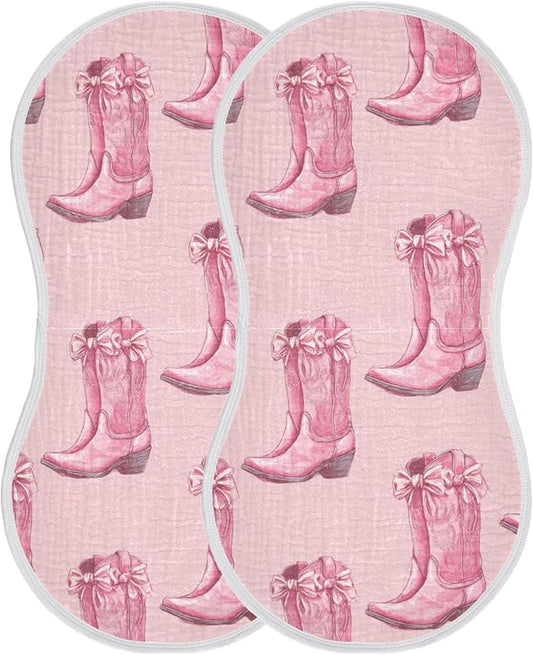 Western Cowgirls Boots Pinks Burp Cloths Baby Boys Girls Absorbent Soft Cotton Burping Cloths Rags, 2 Pack