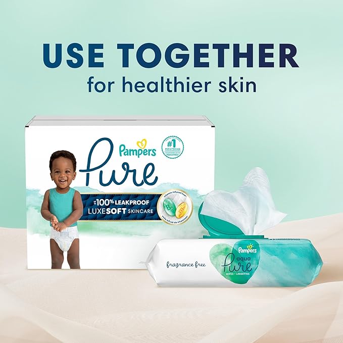 Pampers Pure Protection Disposable Baby Diapers Size 3, One Month Supply (168 Count) with Aqua Pure Baby Wipes, 6X Pop-Top Packs (336 Count)