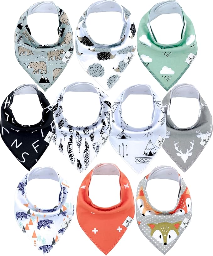 DiaperSquad's 100% Organic Cotton Baby Drool Bibs, Super Absorbent & Adjustable Baby Bibs for Drooling and Teething