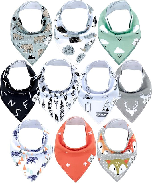 DiaperSquad's 100% Organic Cotton Baby Drool Bibs, Super Absorbent & Adjustable Baby Bibs for Drooling and Teething