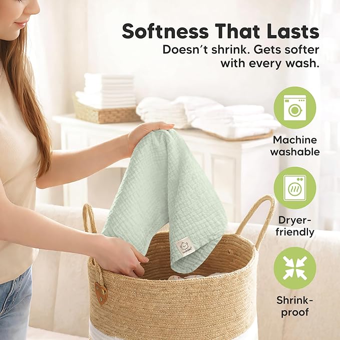 KeaBabies Organic Muslin Burp Cloths Baby Boy, Girl – 10-Pack 100% Cotton Muslin Burping Cloths for Babies, Newborn, 21x10 Large & Absorbent Spit Up Rags, Baby Washcloth, Infant Towels (Sage)