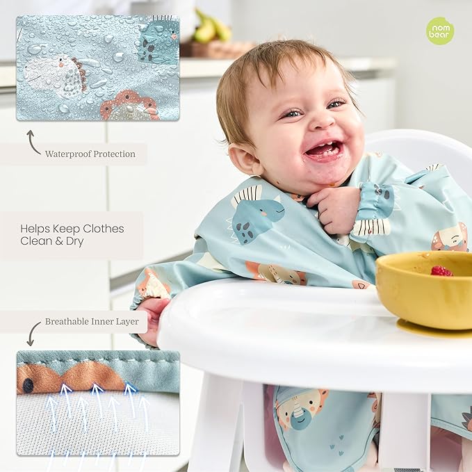 Waterproof Smock Baby Bibs for Eating (Boy or Girl 6-24 Months) - Toddler Long Sleeve Bib for Baby Led Weaning