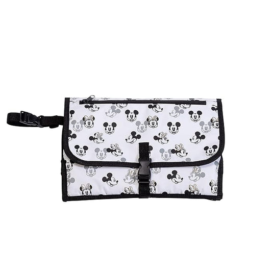 Disney Baby by J.L. Childress Portable Diaper Changing Station for Baby - Travel Diaper Changing Pad for Newborn, Essentials for Moms, Kit with Wipes Case & Storage Pockets - Mickey & Minnie Mouse