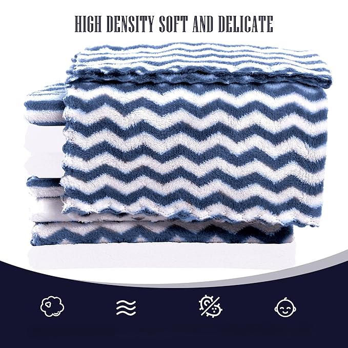8 Pack Super Soft Baby Burp Cloths, Baby Washcloths, Ultra Absorbent Large Newborn Burping Cloth for Boy and Girl, Milk Spit Up Rags, Unisex for Baby Sensitive Skin, Navy Blue and White, 16 x 12 Inch