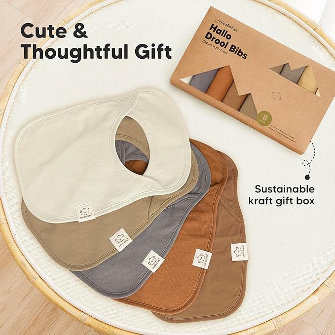 KeaBabies 8-Pack Bibs for Baby Girl, Boy - Pullover Large Baby Bibs for Drooling and Teething Infant, Newborn, Soft & Absorbent Organic Cotton, Long Torso Coverage Keep Toddler Clean & Dry(Terracotta)