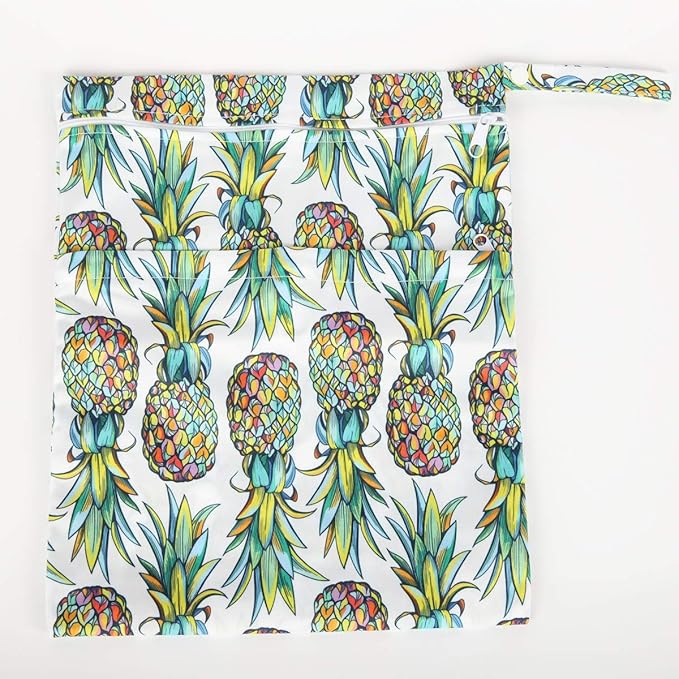 Wet Bag Baby Cloth Diaper Nappy Bag Reusable Washable With Two Zippered Pockets (Pineapple)