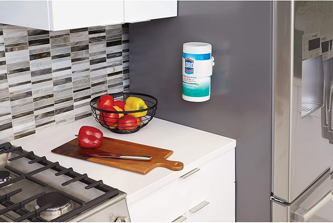 iDesign Adhesive Cleaning Wipes Holder for Kitchen or Bathroom - Coconut White