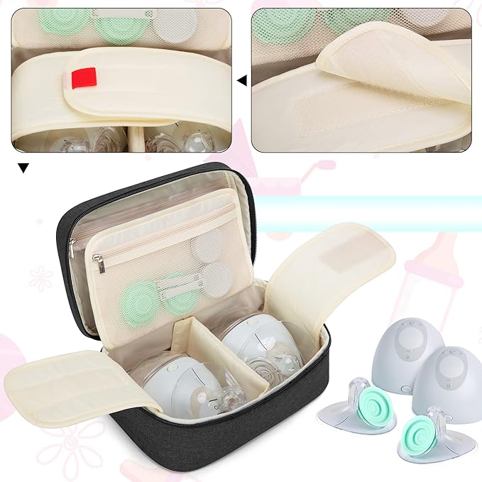BAFASO Wearable Breast Pump Bag Compatible with Elvie and Momcozy Breast Pump, Case for Wearable Breast Pump and Extra Parts (Patent Pending), Black