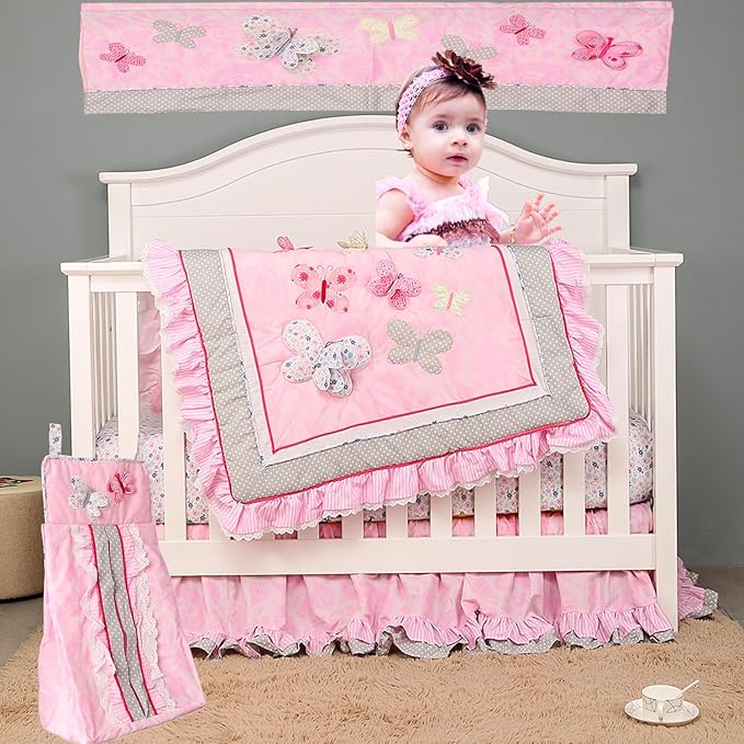100% Cotton Butterfly Diaper Stacker Storage 1 PC Lovely Pink 3 D Butterfly Crib Diaper Organizer (Pink Butterfly Diaper Stacker)