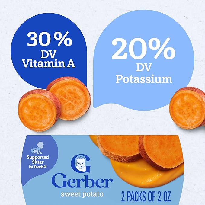 Gerber Stage 1 Baby Food, Sweet Potato Puree Tub, No Artificial Colors or Flavors, Baby Puree, 16-Pack