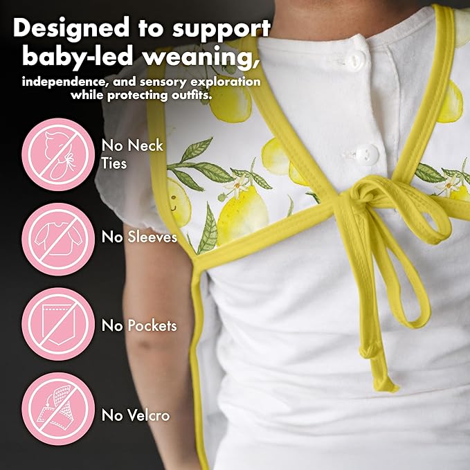 BapronBaby Fresh Lemon Bapron - No Neck Tie Safer Bib for Baby & Toddler - Soft Waterproof Stain Resistant - Machine Washable - Sz Preschool 3-5yrs