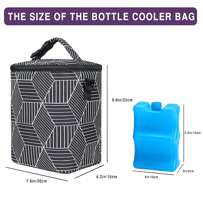 Breastmilk Cooler Bag with Ice Pack Fits 4 Baby Bottles Up To 9 Ounce Insulated Baby Bottle Bag Breast Milk Cooler on the Go with Strap Cooler Bag for Nursing Mom Daycare or Travel