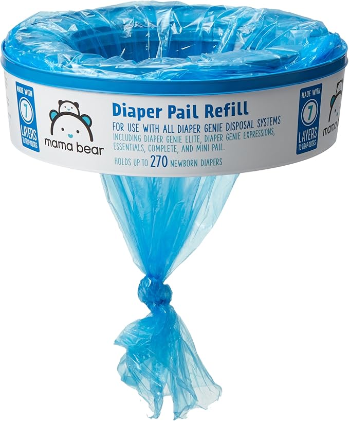 Amazon Brand - Mama Bear Diaper Pail Refills for Genie Pails, Odor Control, Unscented, 270 Count, 2-Pack