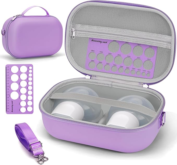 Wearable Breast Pump Bag Carrying Case for Momcozy & Willow, Use with Hands Free Wearable Breast Pumps for eufy Security/Medela/Bluefair, Travel Pumping Bag with Nipple Ruler & Removable Tray(Holds 2)