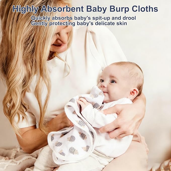 10-Pack Burp Cloths for Baby Boys and Girls - Organic Baby Burp Cloth,Baby Washcloths, Burp Rags, Large Neutral Burp Clothes for Newborn