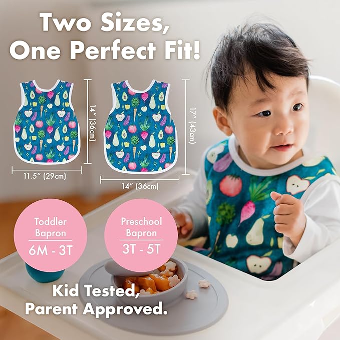 BapronBaby Organic Produce Bapron - No Neck Tie Safer Bib for Baby& Toddler - Soft Waterproof Stain Resistant - Machine Washable - Sz Baby/Toddler 6m-3T