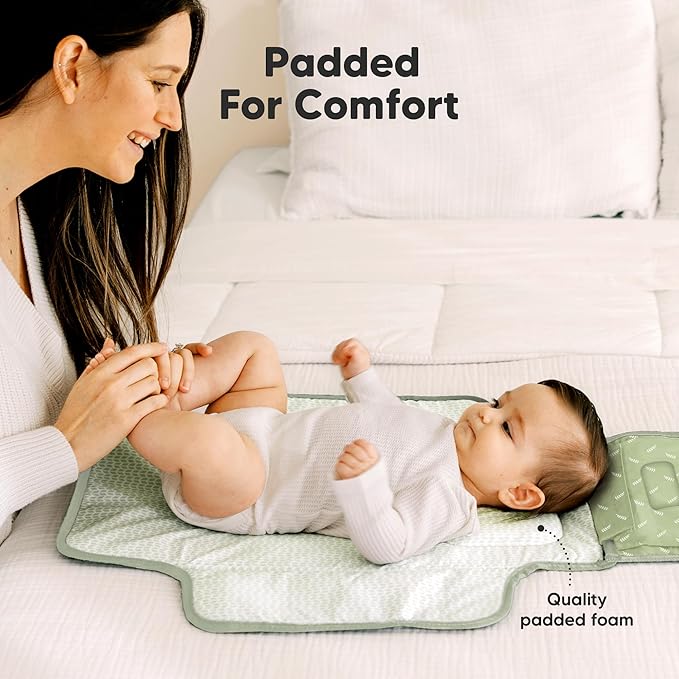 KeaBabies Portable Diaper Changing Pad, Travel, Car - Large Waterproof Baby Changing Mat, Wipeable, Padded, On The Go Travel Diaper Clutch Bag, Easy to Use Pockets for Newborn Essentials (Acacia)