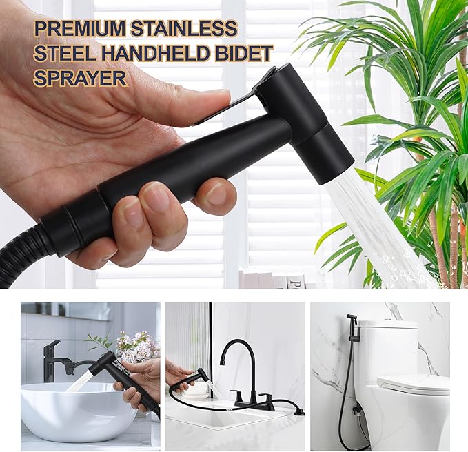 Black Bidet Sprayer Head, Stainless Steel Handheld Shattaf Toilet Jet Spray Attachment, Adjustable Water Pressure Cloth Diaper Sprayer for Baby, Hygiene Rinse Sprayer Head Only (1 Pack)
