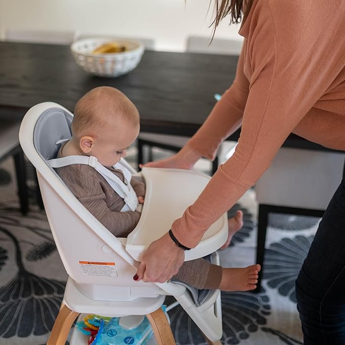 TruBliss Turn-A-Tot High Chair for Babies and Toddlers, 2 in 1 Wooden Portable Baby Feeder or Adjustable Child's Seat with 360 Degree Swivel, Removable Tray, and Pad (Earl Grey)