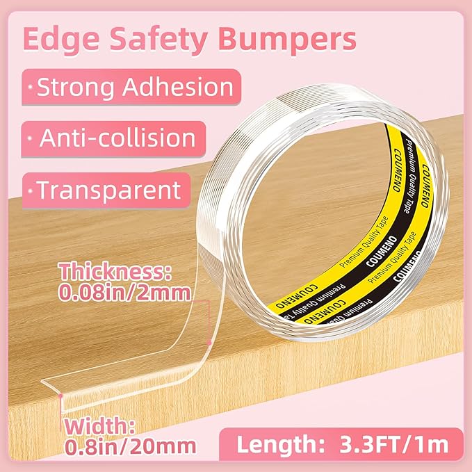 Corner Protector Clear Baby Proofing Edge Guard Tape 0.8in（W x 3.3FT(L) Self Adhesive Furniture Table Corner Bumper for Child Safety Sharp Edge Guard Roll