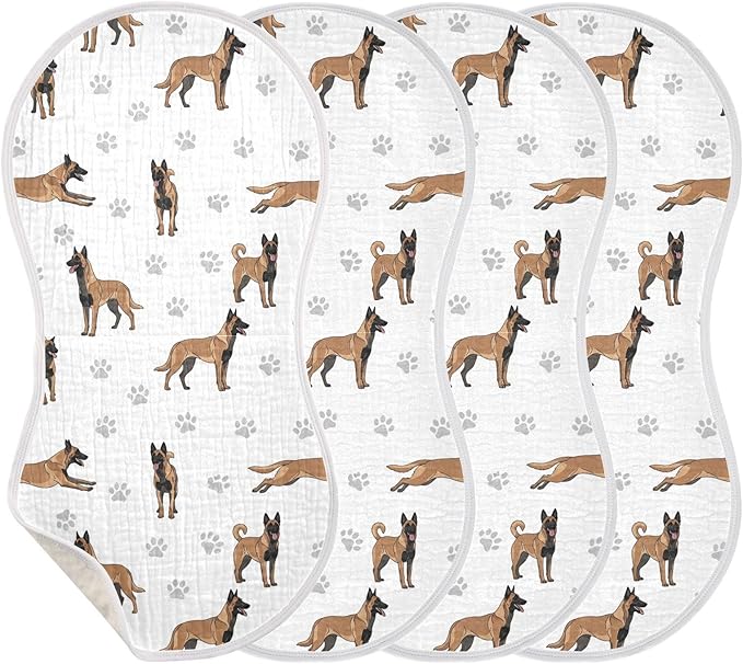 4 Pack Muslin Burp Cloths Belgian Dog Paw Prints White Cotton Baby Burp Cloths Extra Absorbent and Soft Thick Burping Cloth for Newborn Must Haves 22x11 Inch