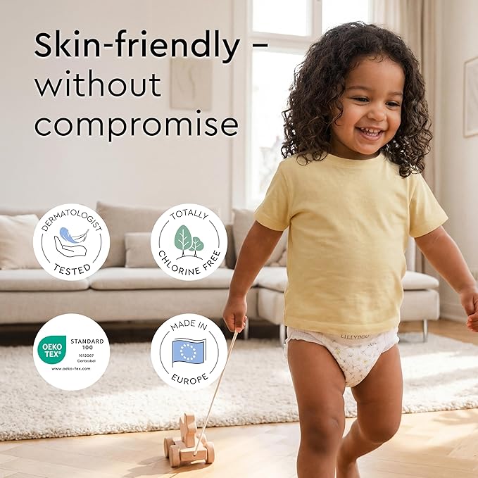 LILLYDOO Diaper Pants Toddlers - Size 4 (20+ lbs), Half-Monthly Supply (75 Count), Skin-Friendly, Ultrasoft, Chlorine-Free, Snug Fit & Absorbent Pull On Diapers