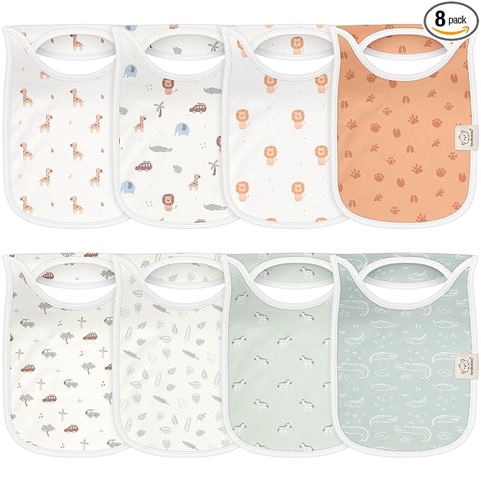 KeaBabies 8-Pack Bibs for Baby Girl, Boy - Pullover Large Baby Bibs for Drooling and Teething Infant, Newborn,Soft & Absorbent Organic Cotton,Long Torso Coverage Keep Toddler Clean & Dry(Wilderness)