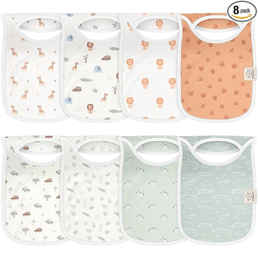 KeaBabies 8-Pack Bibs for Baby Girl, Boy - Pullover Large Baby Bibs for Drooling and Teething Infant, Newborn,Soft & Absorbent Organic Cotton,Long Torso Coverage Keep Toddler Clean & Dry(Wilderness)