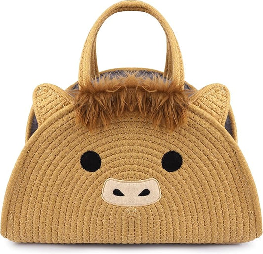 Highland Cute Cow Baby Diaper Caddy Organizer, Woven Cotton Rope Basket for Nursery, Portable Diaper Caddy Empty Gift Basket, Baby Wipes Shower Towels Storage Bins for Newborn Essentials