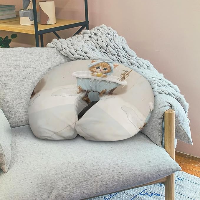 Infant Nursing Pillow Covers for Boys and Girls,Grey Breathable Nursing Pillow Slipcover Baby Pillow Cover Feeding Position Support,Bubble Bath Cat(Cover Only)