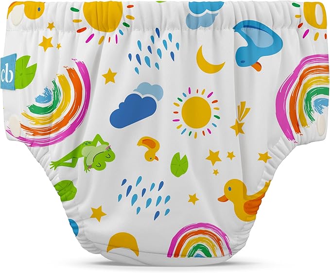 Charlie Banana Reusable Swim Diaper, Washable, with Easy On and Off Snaps for Baby Girls Boys, Soft and Snug Waterproof Fit to Prevent Leaks - Hello Sunshine, Size XS (9-14 lbs)