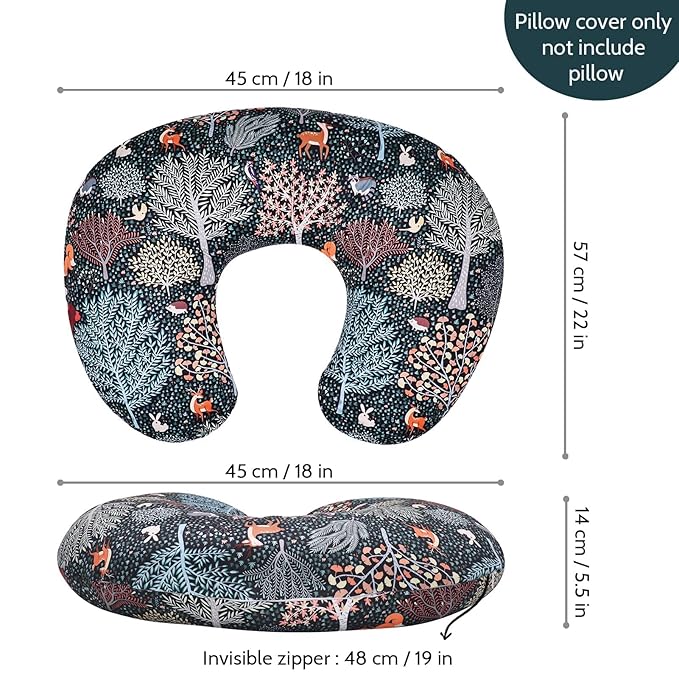 Baby Nursing Pillow Cover, Woodland Breastfeeding Pillow Slipcover, 2PACK, Nursing Pillow Case for Newborn, Soft Fabric Fits Snug On Infant, Washable and Breathable, Animals Deer Rabbit
