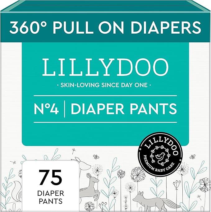 LILLYDOO Diaper Pants Toddlers - Size 4 (20+ lbs), Half-Monthly Supply (75 Count), Skin-Friendly, Ultrasoft, Chlorine-Free, Snug Fit & Absorbent Pull On Diapers