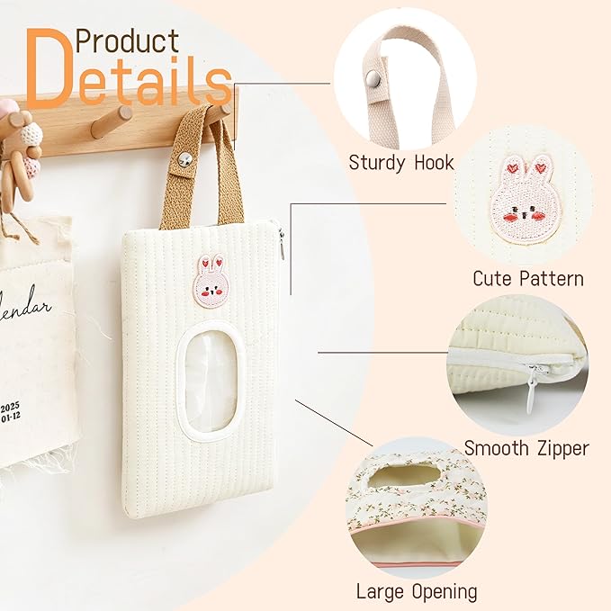 Quilted Baby Wipe Holder Floral Diaper Pouch Portable Quilted Wipes Bag for Car, Stroller