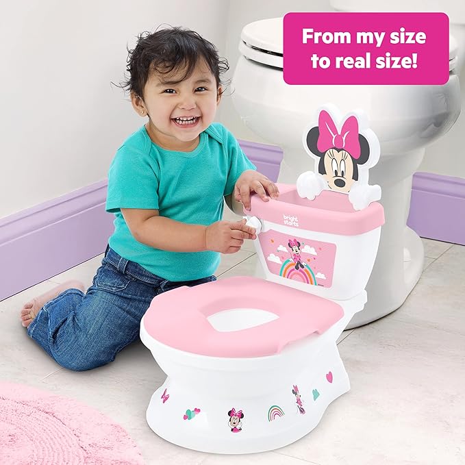 Bright Starts Disney Junior Minnie Mouse My Size Potty Training Toilet, Toddler Potty Chair with Flushing & Cheering Sounds, Removable Seat with Splash Guard & Handles, Ages 18+ Months, Up to 50 lbs