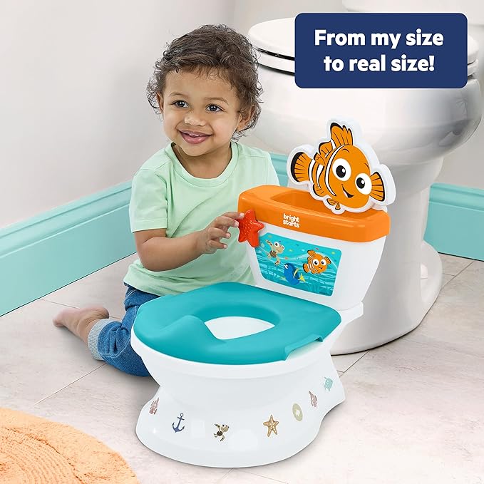Bright Starts Disney Junior Finding Nemo My Size Potty Training Toilet, Toddler Potty Chair with Flushing & Cheering Sounds, Removable Seat with Splash Guard & Handles, Ages 18+ Months, Up to 50 lbs