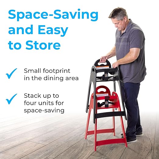 Koala Kare Designer High Chair – Modern, Durable & Sanitary High Chair for Restaurants, Stackable Space Saver, Easy-to-Clean Design, Red (Model KB105-03)