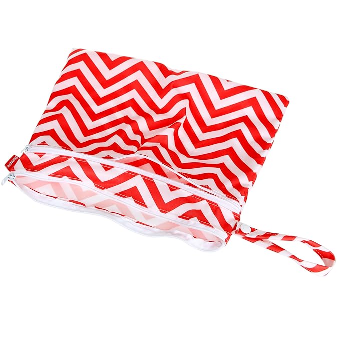 Damero 2Pack Waterproof Wet Bag, Reusable Wet Dry Bag Organizer for Travel, Beach, Diapers, Breast Pump Parts and Wet Swimsuits, Tree+Red Chevron