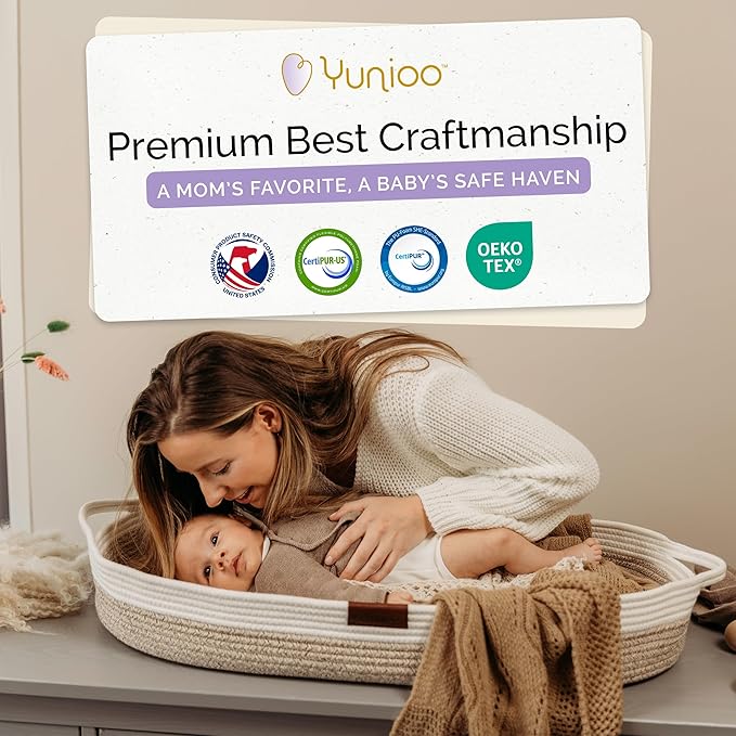Yunioo Baby Changing Basket, Portable Diaper Changing Pad, Moses Basket for Newborns, Changing Table Topper for Baby Nursery, Waterproof Travel Pad Cover