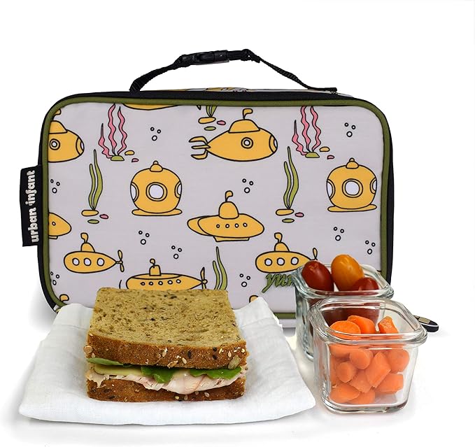 Urban Infant Yummie Kids Lunch Box Insulated Bag - Toddler Boys and Girls – Perfect for Daycare Preschool Travel Snacks – Allergy Alert Cards - Fits Bento Boxes - Submarines