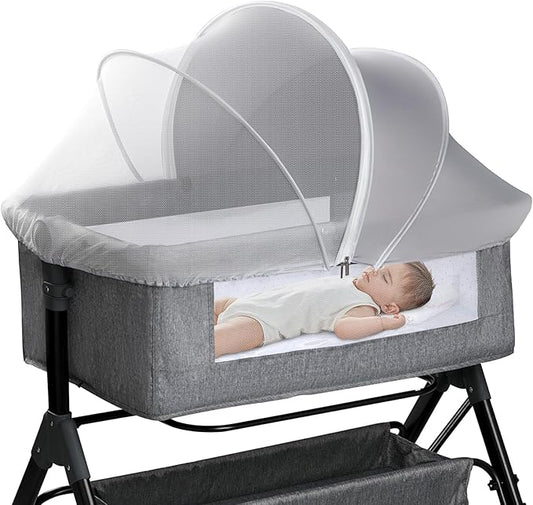 Bassinet Cover for Cats - Blackout Breathable Mosquito Net for Baby Bedside Sleepers & Travel Cribs, 2-Way Zipper Bug Canopy Tent to Block Light & Keep Cats Out (Gray-Small)