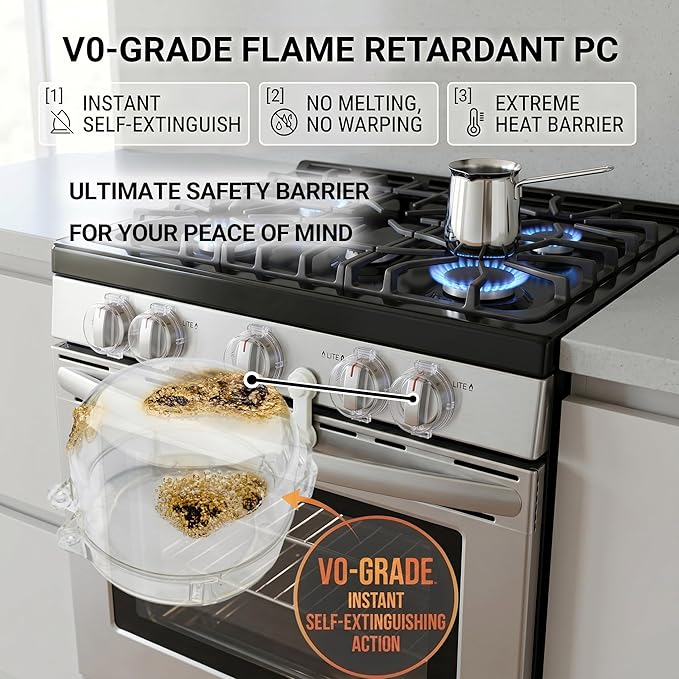 Stove Knob Safety Covers, V0-Grade Flame Retardant & Heat-Resistant, Universal Gas Knob Locks for Kitchen Stove & Oven, Oven Door Lock for Child Safety, Black (5 Covers + 1 Lock)