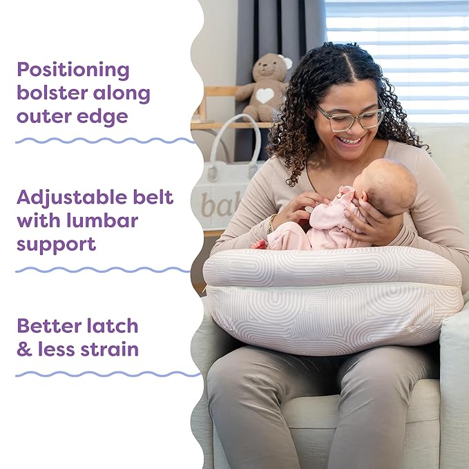 Boppy Complete Nursing Pillow, Breastfeeding & Bottle Feeding Ergonomic Feeding Pillow with Removable Belt, CloseComfort No-Gap Design, Full-Length Positioning Bolster, Washable Cover-Oat Retro Arches