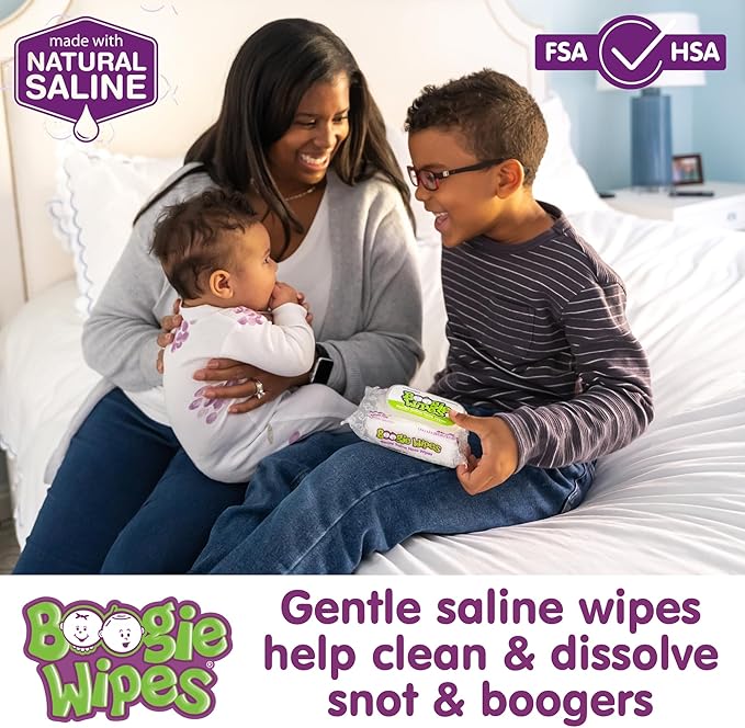 Baby Wipes by Boogie, Saline Wet Wipes for Nose, Face, Hand & Body, Made with Vitamin E, Aloe, Chamomile and Natural Saline, Unscented 30 Count Pack of 3