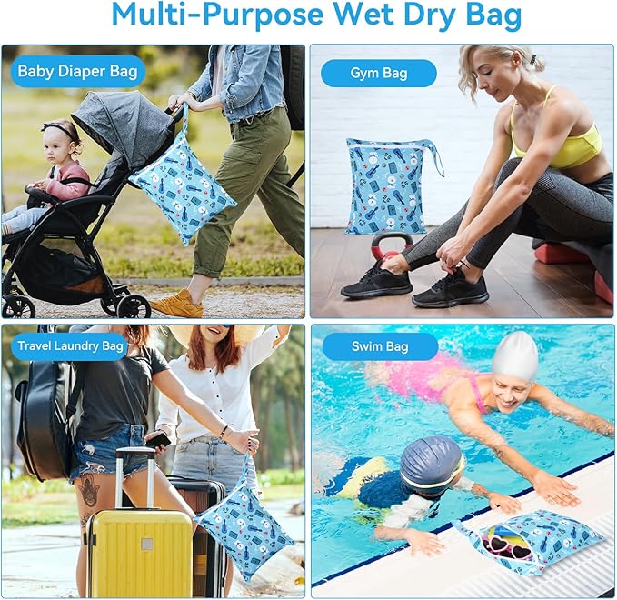 OTraki 3pcs Baby Cloth Diaper Wet Dry Bags with Zippered & Handle Waterproof Reusable Travel Beach Pool Daycare Baby Items Yoga Gym Bag Drying Do Not Exceed 176℉