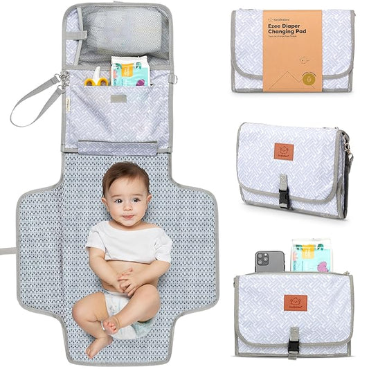 KeaBabies Portable Diaper Changing Pad, Travel, Car - Large Waterproof Baby Changing Mat, Wipeable, Padded, On The Go Travel Diaper Clutch Bag, Easy to Use Pockets for Newborn Essentials (Gray Mod)