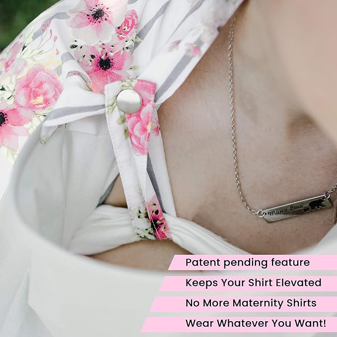 Nursing and Breastfeeding Poncho Patent Pending 360 Full Coverage Wired Nursing Cover and Apron - Breathable, Soft Cotton Carseat, Stroller Canopy Multifunctional Baby Shower Gifts (Pink Floral)