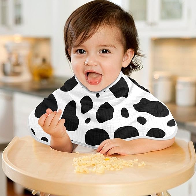 Cow Print Burp Cloths Baby Boys Girls Absorbent Soft Cotton Burping Cloths Rags, 2 Pack