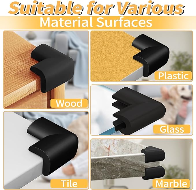 16 Pack Soft Corner Protector Baby, Baby Proofing Corner Guards Table Corner Protectors Proof Corners and Edges Covers Baby Safety Corner Protectors for Furniture, Toddler Bed, Crib Bumpers(Black)