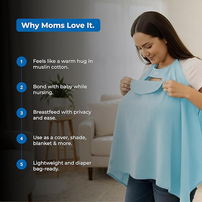 Muslin Nursing Cover for Baby Breastfeeding –Peekaboo Window -100% Breathable Cotton Privacy Nursing Shawl